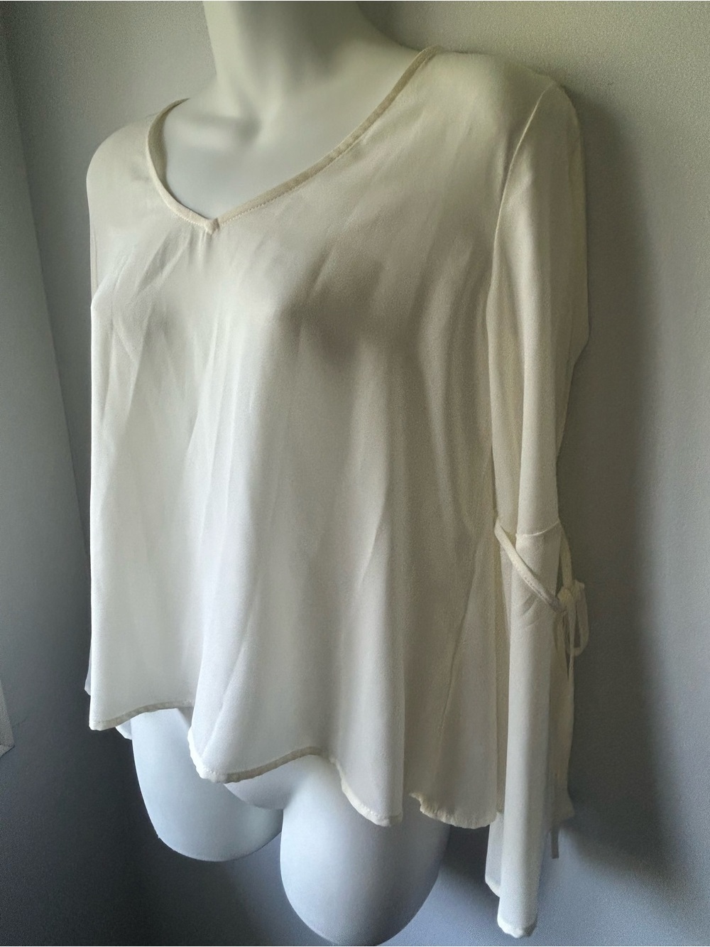 Revamped Cream V-Neck Bell Sleeve Flowing Blouse - Picture 5 of 10